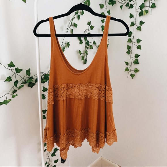 American Eagle Outfitters Tops - LAST CHANCE AE Mustard Yellow Lace Tank Top